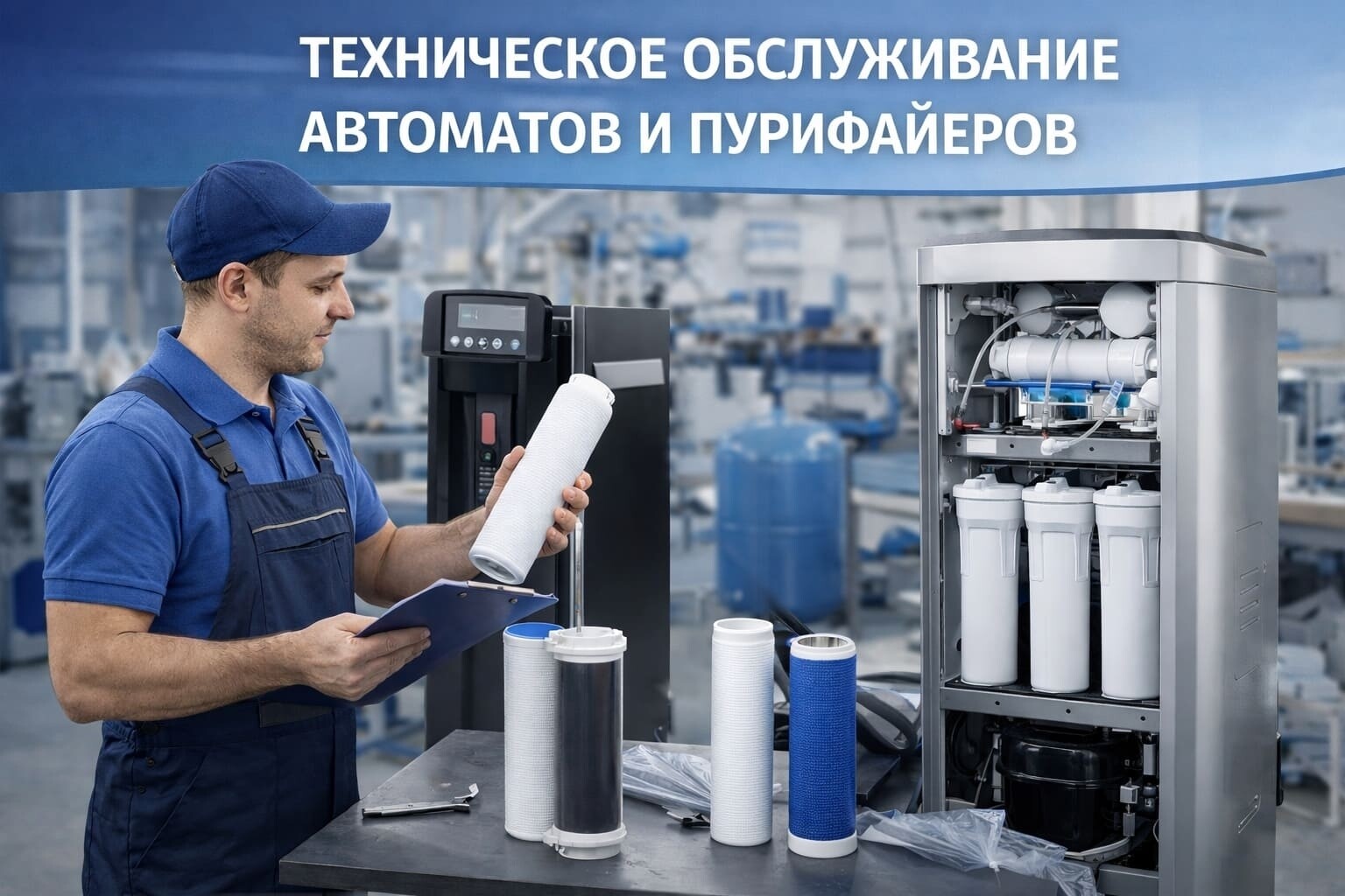 ТО пурифайера и автомата: замена фильтров, диагностика и очистка ключевых узлов.
